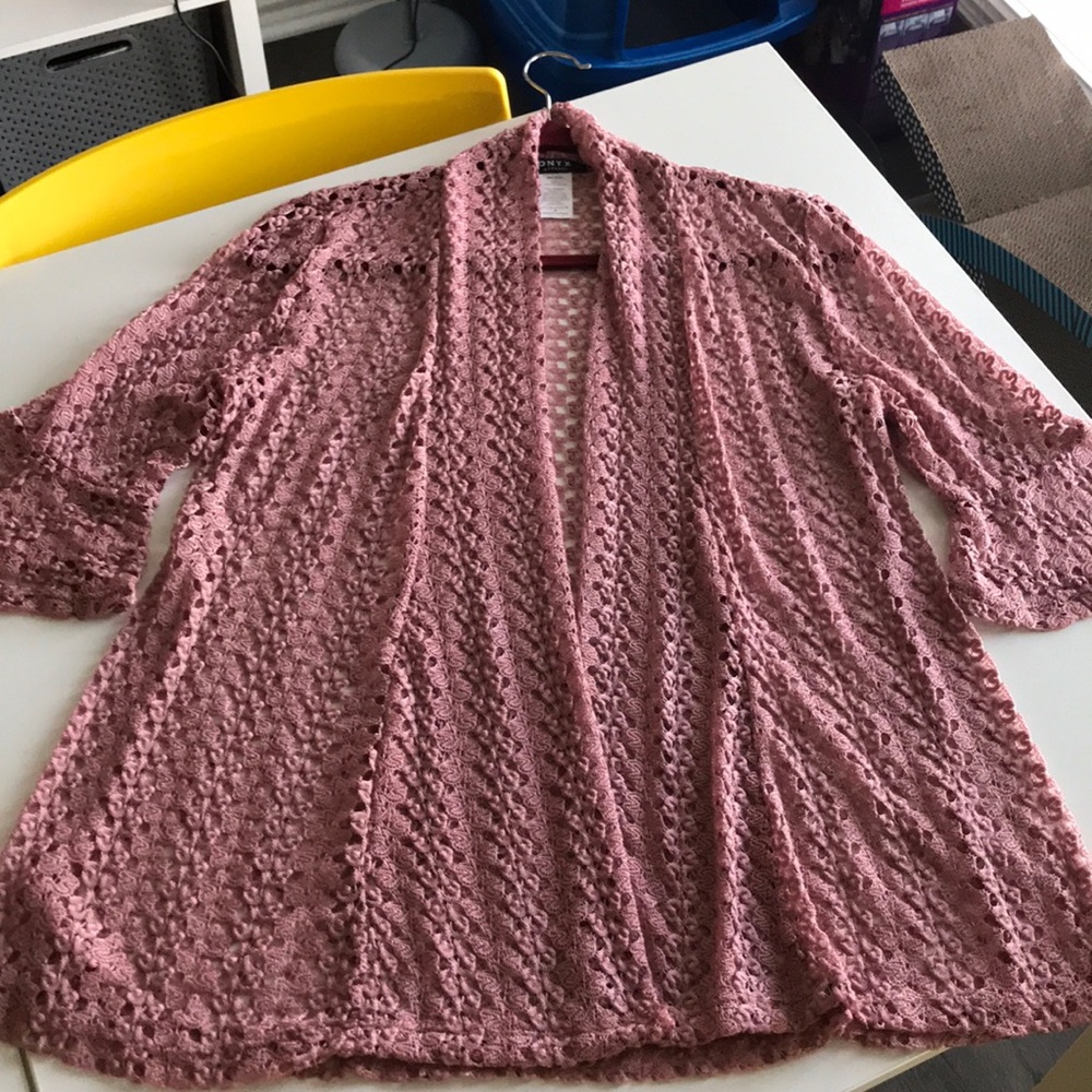 Beautiful old rose open lace light jacket.